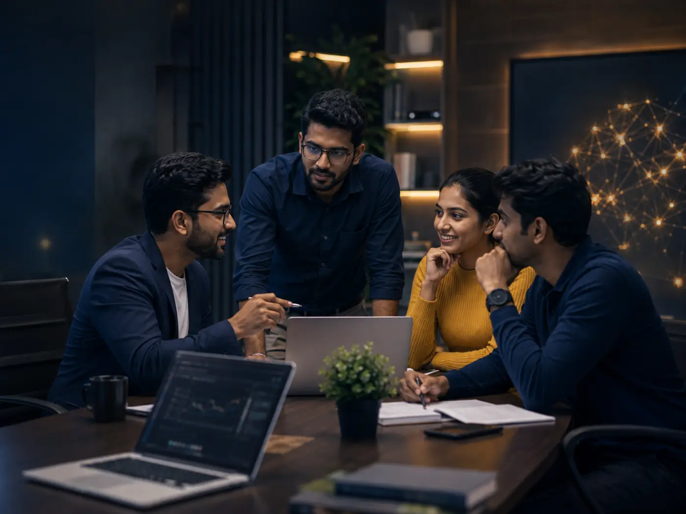 Learners collaborating in a professional AI training setting